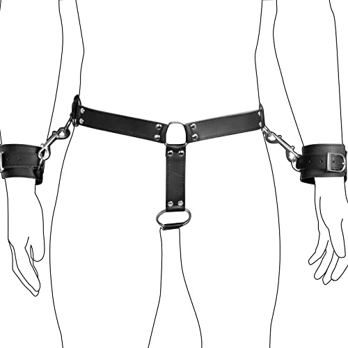 Limmion Männer Leder Sexy Keuschheitsgürtel mit Handschellen und Metall Penisring Sexy Strings Herren Einstellbar Bondage SM Fetisch Jockstrap Höschen Damen Herren Schwarz SM Bondage Sexspielzeug