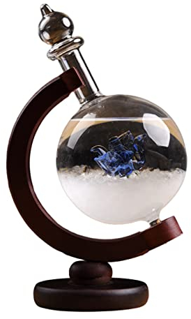 Fiyson estación meteorológica de vidrio tormenta botella de pronóstico del tiempo, tormenta barómetros de vidrio con base de madera adecuado para oficina en casa decorativa lindo para oficina en casa