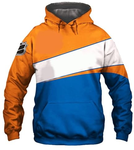 SZRXKJ Herren Kapuze Ice Hockey 3D Digital Print New York Team K Serie Islanders Farbe Patchwork Hoodies Sweatshirts(XXL,Blue)