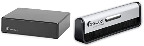 Pro-Ject Phono Box E, Phono Vorverstärker (Schwarz) & Pro-Ject Kohlefaser-Reinigungsbürste Brush it für Schallplatten