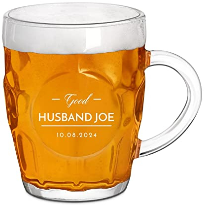 Maverton Personalised Bubble Glass Mug for Man - Large Capacity 500 ml Cup for Birthday - Dimpled Glass Beer Mug for him - Engraved Glassware for Beer Enthusiast - for Christmas - Husband