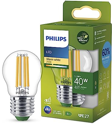 PHILIPS LED Classic ultraeffiziente E27 Lampe in Tropfenform (40 W), LED Lampe mit warmweißem Licht, energiesparende Lampe mit langer Nutzlebensdauer, Energieeffizienzklasse A