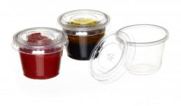 emballage garrigou 250 Pot à sauce 30 ml + Couvercle boite de conservation transparent plastique PP, pot rond, sauces, aliments, idéal pour restauration rapide, vente à emporter, fast-food