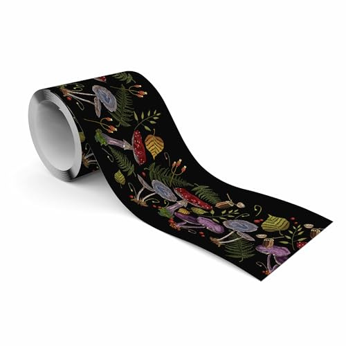 Muralo Bordüre Selbstklebend Pilze, Blätter, Wandbordüre - 10x300 cm | Tapetenbordüre, Modernes Design, UV-beständig, halbmatt, glatt und abriebfest - ideal für Wohnzimmer und Schlafzimmer