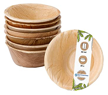 BIOZOYG 25x Coupelles de trempette en feuille de palmier 30 ml ronds - Coupelles pour amuse-bouches, jetables - Petites coupelles pour trempettes