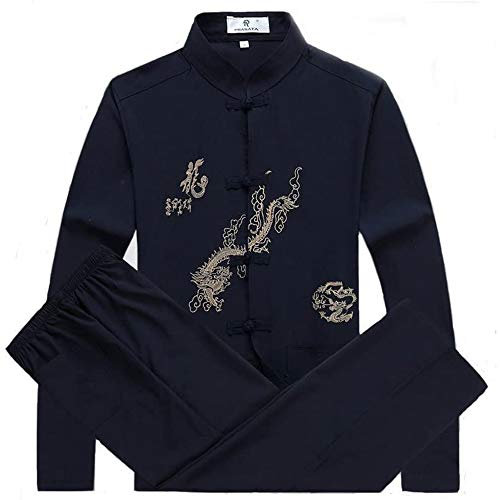 FGDIUCVN Kampfsportbekleidung Herren Kampfsport Set Kung Fu Uniform Tang Anzug mit Drachenmuster,Schwarz,M