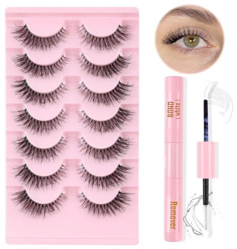 Oreola Falsche Wimpern Set Katzenauge flauschig wispy transparentes Band | Set mit transparentem Band, wispy-fluffy Katzenaugen, inkl. Bond & Remover