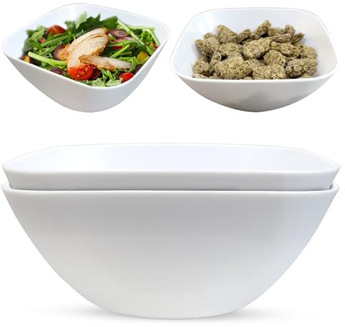 Plastic Classic Serving Bowl Dish Tray for Cereal Curry Pasta Xmas Party Dessert Snack Picnic, Stackable, Reusable Tableware Bowls (2 x 1.15l Bowls (White)