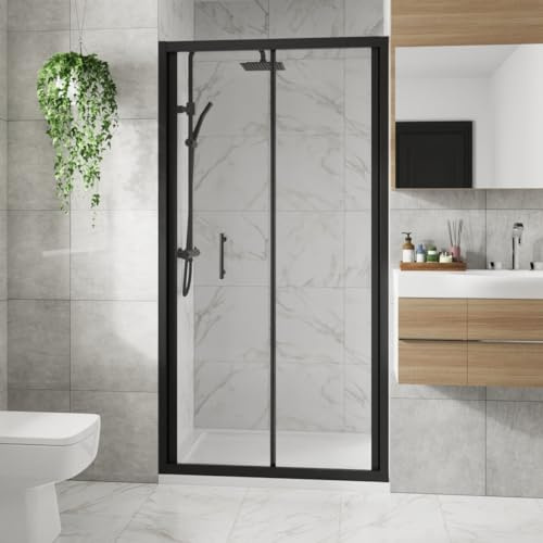 Blümme 900mm Bathroom Bi-Fold Door Shower Enclosures Matte Black Framed | Space Saving Shower Door, Bifold Shower Screen, Extra Tall 1900mm, Wetroom, 6mm Easy Clean Glass, Aluminum Profile