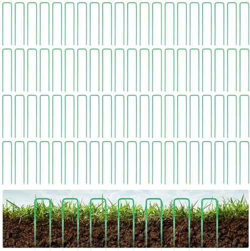 GBACHOOSE 100 Stück U-förmige Garten Heringe, Bodenanker 15cm, Erdanker Bodenanker Grün, Heringe Erdnägel Stabil, Erdanker Unkrautvlies, Erdspieße Metall für Kunstrasen, Rasengitter, Zaun