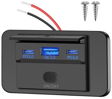 Xahpower 12V USB Steckdose, 36W Dual PD3.0 USB C & QC3.0 USB A Handy Schnellladung Wasserdicht Ladegerät mit Schalter Kompatibel mit 12V / 24V Wohnmobil, Auto, Boot, LKWs, Golfwagen