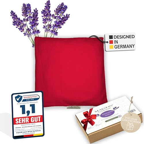 MAYSON® Cuscino biologico con noccioli di ciliegia con lavanda, adatto al microonde, con rivestimento in velluto lavabile, 100% cotone Ökotex, 20 x 20 cm, realizzato a mano in Germania, colore
