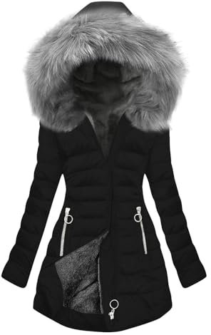 EMATOP Wintermantel Damen Warm Gefüttert Steppjacke Lange Elegant Damenmantel Langarm Winter Parka Jacke mit Kapuze Winterparka Mantel Einfarbig Bequemes Sportjacke Winddicht Outdoorjacke