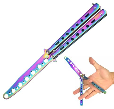 Eophmi Butterfly Knife Trainer,1 Pcs Balisong Trainer,Blade Free Metal Butterfly Knife,Color Folding Practice Butterfly Knifes,Suitable for Beginners to Practice Flipping Skills Training