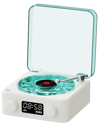 PPcdfre Nouveau RéVeil RéTro Tourne-Disque Bluetooth Audio Haute Qualité sans Haut-Parleur Caisson de Basses Portable Blanc