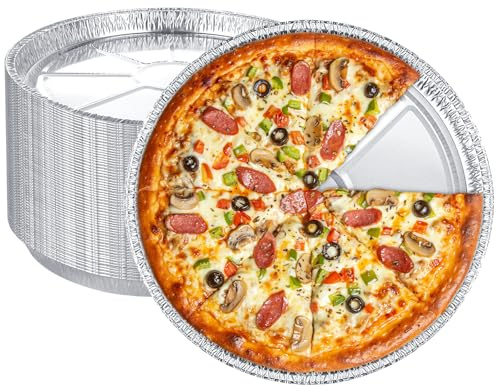 FWEEK Confezione da 50 teglie rotonde usa e getta in alluminio per pizza personale, teglia rotonda da 28 cm, per biscotti, torte, focacce, congelatori e forno