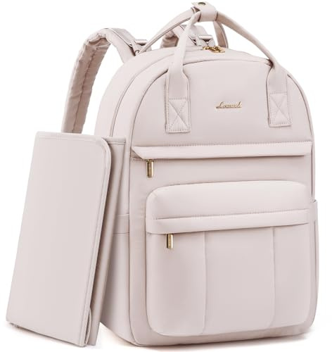 LOVEVOOK skötryggsäck baby skötväska stor blöjväska, Beige, M, Minimalistisk