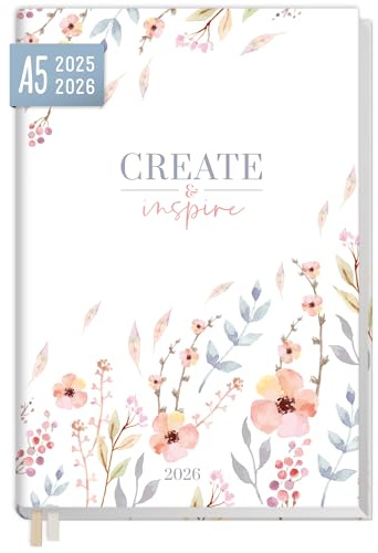 Häfft® Chäff-Timer 2025/2026 A5 Sweet Flowers Kalender für 18 Monate: Juli 2025 bis Dez. 2026 - nachhaltig & klimafreundlich