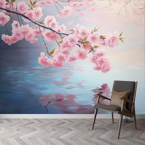 Papier Peint Panoramique Japonais Papier Peint Intissé Fleurs de Cerisier Poster Trompe l'oeil Mural 3D Art Décoration Murale Salon Chambre 450x315 cm 1304a