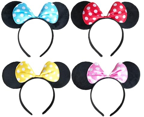 GWAWG 4 Pcs Mickey Mouse Ears Headbands Minnie Ears Novelty Accessory Holiday Party Birthday Party Cosplay Accessories for Children Adults