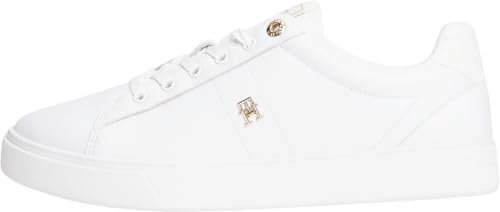 Tommy Hilfiger Women's Leather Court Trainers, White (White), 7