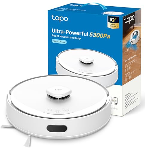Tapo RV30 MAX White-Robot Aspirador 5300Pa, Láser LiDAR, Limpieza 4 en 1 | 5300 Pa de Succión. Base de Autovaciado. Navegación Láser LiDAR. Fregado 4 en 1. Control App Tapo. Control Voz Alexa/Google.