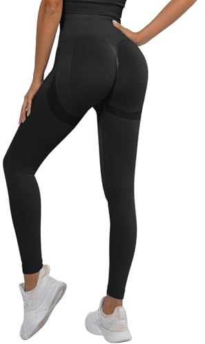 Lishang Mallas Deporte Mujer Cintura Alta Leggins Deportivos Mujer Push Up Sin Costuras Leggins 3D Anticeluliticos Elástico para Gym Yoga Entrenamiento Negro Oscuro M