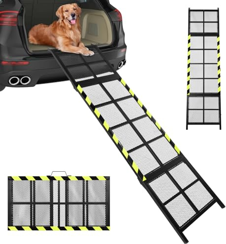 Extra Lang 188cm Hunderampe Auto Klappbar,Hundetreppe Auto mit High Traction Teppichoberfläch,rutschfest hunderampen für Autos, LKWs und SUV,Stabil Rampe Hund für Große Und Mittel Hunde Bis 100kg