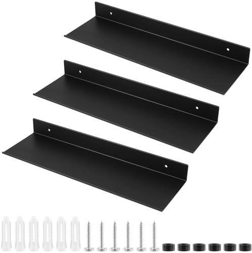 SYUTBOU 3er Set Wandregal Metall 40cm, Schwarz Schweberegal Schwebende Regale Wand mit Schraube für Badezimmer