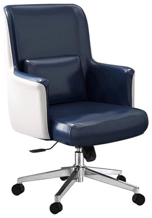 Justerbar Kontorsstol I Läder – Ergonomisk Datorbordsstol Med Ländkudde Och Låsbar Lutning 90°–135° – Robust Spel- Och Arbetsstol(Blue)