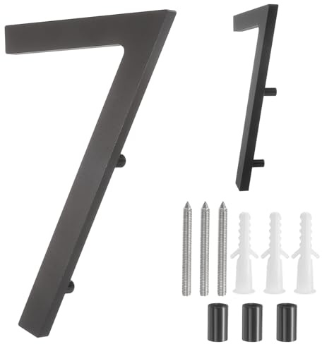QUARKZMAN Nombres Maison Flottants, Numéro D'Adresse Moderne Aluminium Solide 6 Pouces Pour L'Extérieur Avec Kit Clous Pour Panneau Boîte Aux Lettres Bureau Rue À Domicile(Numéro 7, Noir)