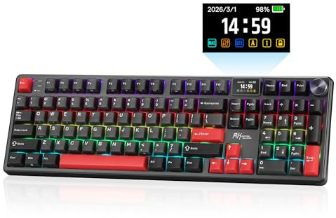 RK ROYAL KLUDGE Tastiera meccanica wireless S104 con schermo e manopola, Tri-Mode 101 tasti Full Size Top Mount RGB Gaming Keyboard BT/2.4G/USB-C, batteria 8000mAh, driver web, interruttore lineare