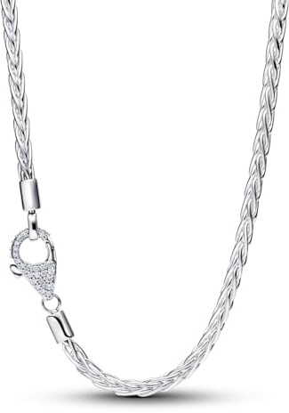 PANDORA Halskette Pavé Verschluss Fuchsschwanzkette, 925 Sterling Silber mit Cubic Zirkonia, Damen Kette kompatibel mit Moments Charms, Länge 45 cm, 394463C01-45