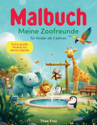 Malbuch ab 2 Jahren – Meine Zoofreunde: 50 liebevoll gestaltete Tiermotive zum Ausmalen, Kritzeln und Entdecken | Erstes Malbuch für kleine Hände (Malbücher)