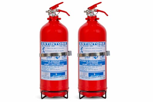 2 Estintori a Polvere 2 kg Certificati con Staffa e Cartello | Confezione da 2, Pronto all'Uso, TAG Nr E1061