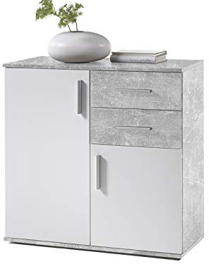möbelando Kommode Schrank Sideboard Mehrzweckschrank Standschrank Freida IV Beton/Weiß