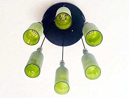 Lampada industriale per bottiglie di vino verde smerigliato – lampadario realizzato da 6 bottiglie per illuminazione di casa e bar con lampadine a LED