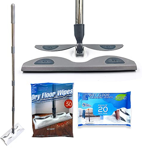 Kit de iniciación de trapeador de piso | Mopa giratoria estática para suelos de cocina | Laminado, madera, azulejos, suelos de vinilo, mopas húmedas y secas para el hogar | Incluye trapeador de piso y