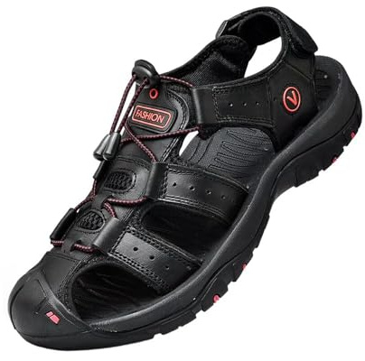 ZYLDK Sports Outdoor Sandals Summer Men's Beach Shoes Closed-Toe Shoes Leather Casual Trekking Walking Hiking Touch Close sandals for men Black UK7.5