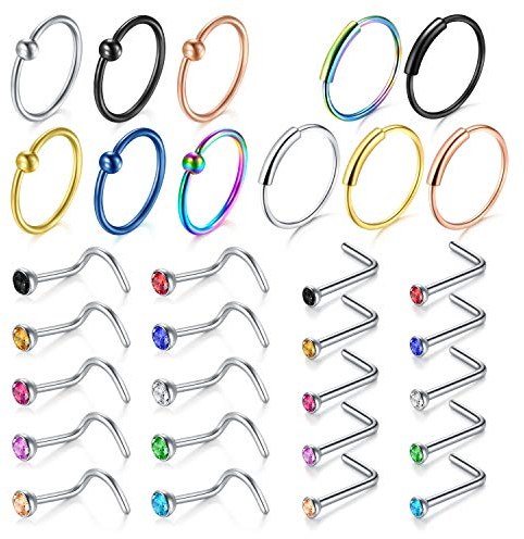 Zolure Chirurgenstahl Nasenpiercing Nasenstecker Klemmkugelring Klemmring 20 Gauge Helix Knorpel Tragus Set Piercing Schmuck