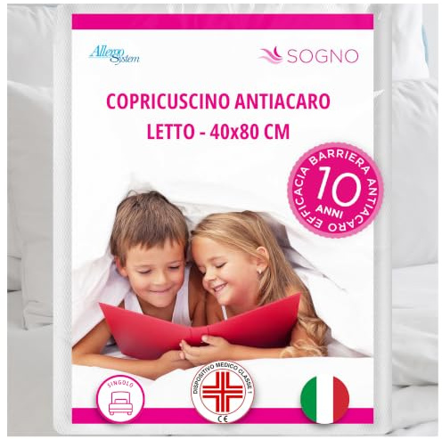 Allergosystem Kissenbezug Milbendicht Bett 40 x 80 cm – Medizinprodukt milbendicht und hypoallergen Made in Italy – Linie Sogno