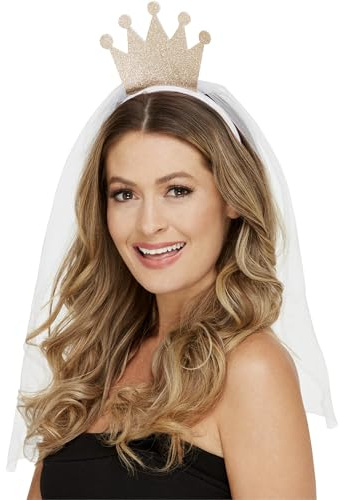 Smiffys Bride to Be-Stirnband & Schleier, mit goldene Krone Halloween