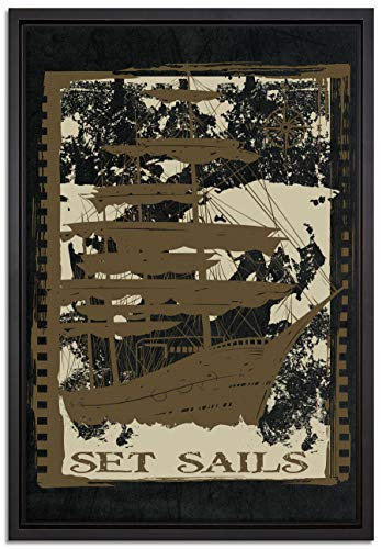 Pixxprint Set Sails Black Leinwand Leinwandbild 60x40 cm im Bilderahmen, Wandbild, Schattenfugenrahmen, Kein Poster