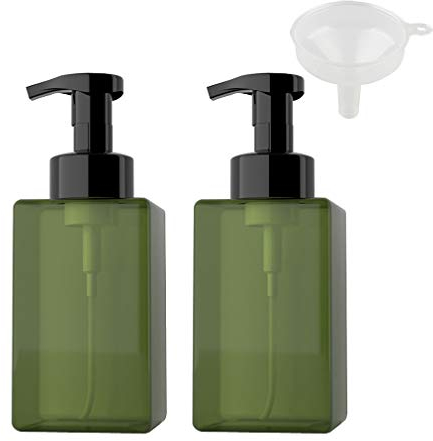 FBJIE 2 Stück 450ml 15oz Leere Grün Schäumende Seifenspender Quadrat PETG Schaum Mousse Pumpflaschen Foaming Flasche Schaumspender für Flüssige Seifen, Handseife, Haarschaum, Gesichtsreiniger
