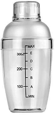 1 coctelera de plástico con escala y colador, botella de cóctel de plástico transparente, botella mezcladora de vino, botella de cóctel, té medidor para bar, fiesta, uso en el hogar (350 ml)