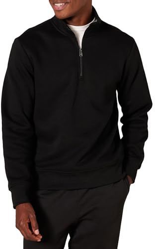 Amazon Essentials Sweat Polaire à Manches Longues avec Un Quart de Fermeture Éclair Homme, Noir, XL