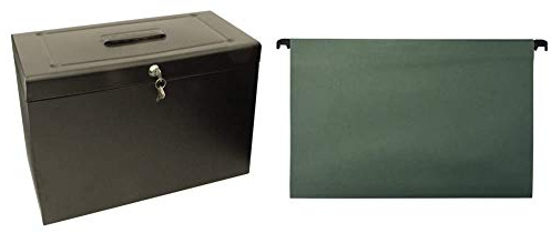 Cathedral 22 x 43.4 x 30.2 cm Metal Home File Foolscap, Black & Suspension files foolscap, Green, Pack of 10