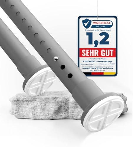 MEISENBERG Bastone per Tende a Pressione 210-260cm, Grigio, Ø 32 mm, Asta Tenda Doccia Estensibile per Tendaggi, Bagni e Balcone