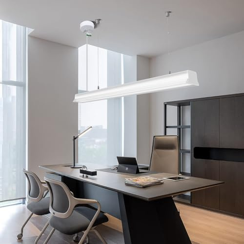 JOYINLED 42W 120cm LED Pendelleuchte weiß esstisch Hängeleuchte Büro 4000K Natural Licht mit Aufgerüstet Chips höhenverstellbar Kronleuchter Büroleuchte Pendellampe aus Aluminum Hängelampe