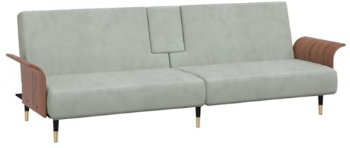 vidaXL Schlafsofa mit Getränkehaltern, Sofa mit verstellbaren Rückenlehnen, Couch für Wohnzimmer, Schlafcouch Bettsofa Sofabett Metallfüße, Hellgrau Samt